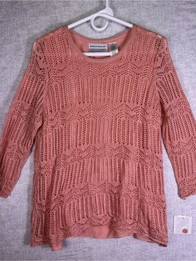 NWT Alfred Dunner Petite Large Peach Orange Crochet Knit Sweater Top With Cami